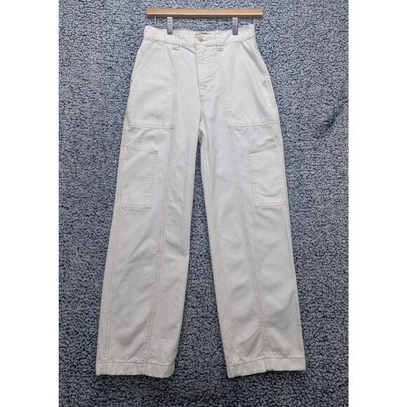 Abercrombie Fitch High Rise Wide Leg Cargo Pants Size 26 Boho Y2K Barrel White - Picture 1 of 13